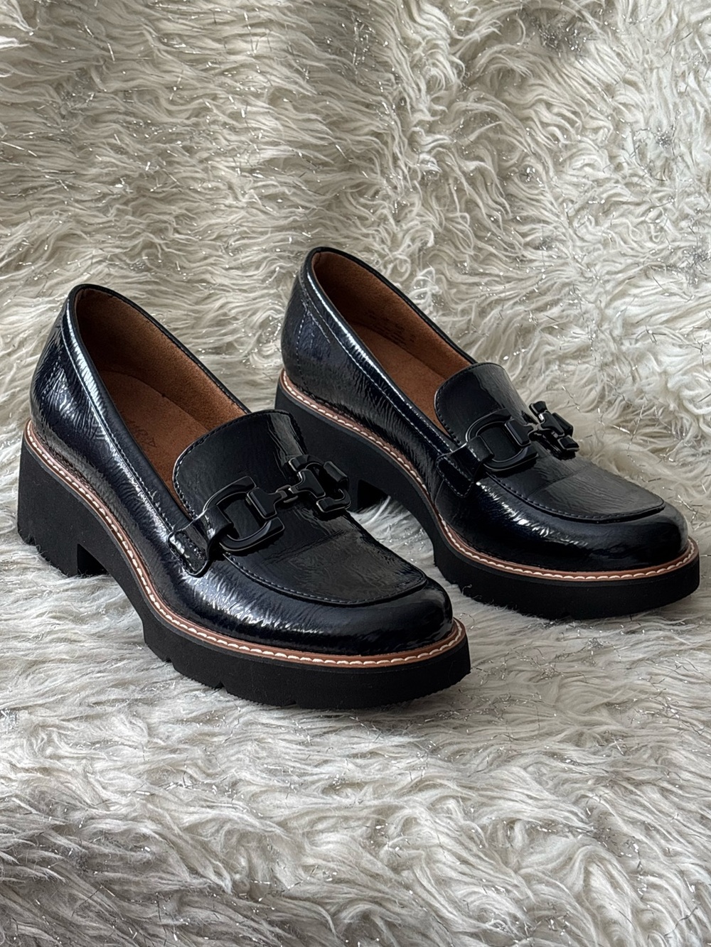 Naturalizer Blue Patent Women’s Corinne Platform Loafers Size 7.5 M